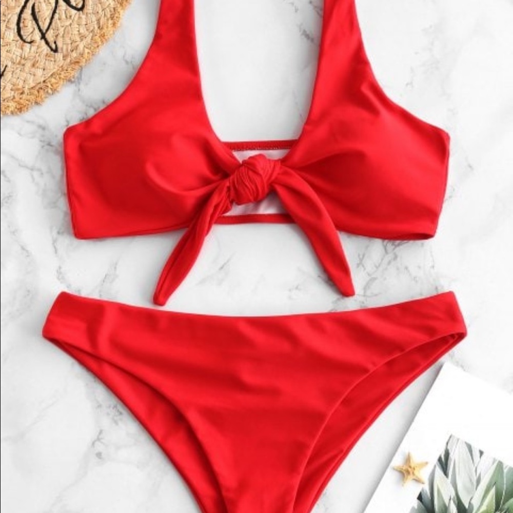 Red Front Tie Bikini
